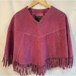 Y2K Suede Fringe Shawl Poncho Pink Cowgirl Western  Boho Brandon Thomas L